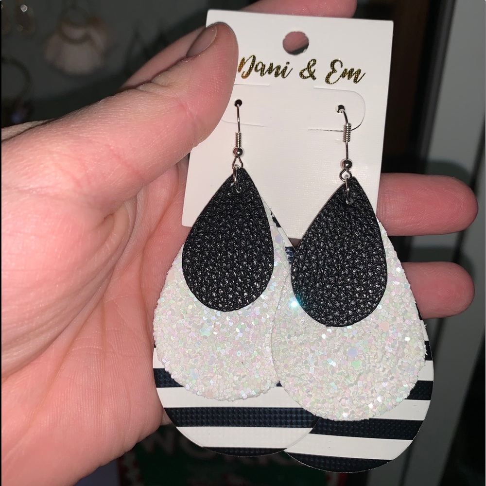 Black & white layered earrings